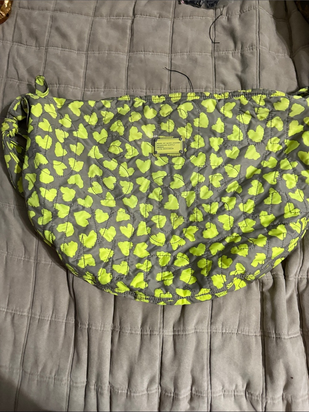 Marc By Marc Jacobs Neon Yellow Heart Quilted Shoulder Bag
